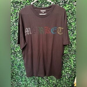 Market Black Short Sleeve Tee with Multicolor Rhinestone MARKET Script